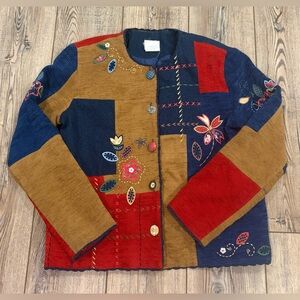 Vintage Koret City Blues Patchwork Jacket Embroidered Artsy Boho Small